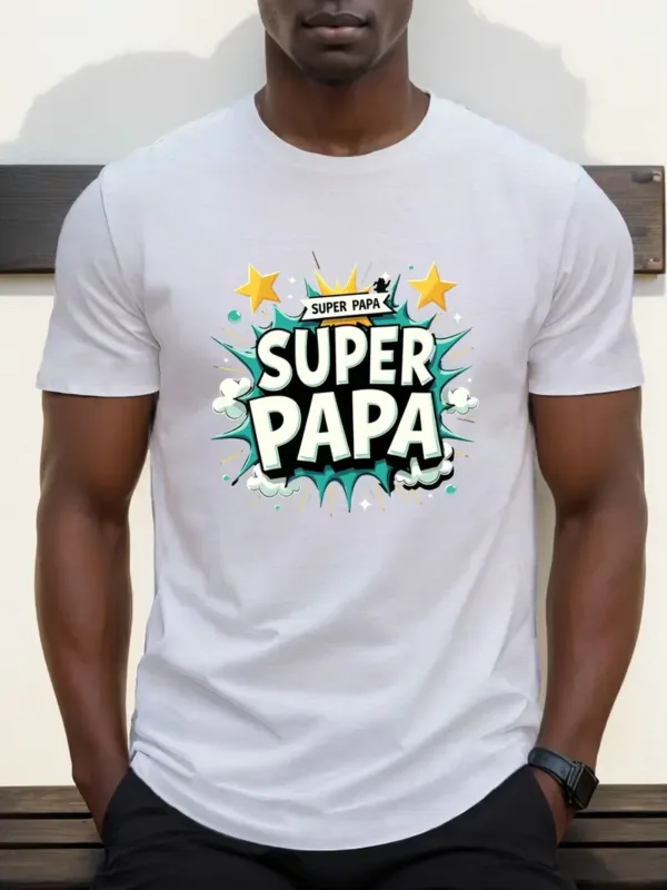 Mens-Super-Papa-Graphic-1.webp Men's Super Papa Graphic T-Shirt - Casual Summer Short Sleeve Tee with Bold Colorful Print, Fathers Day