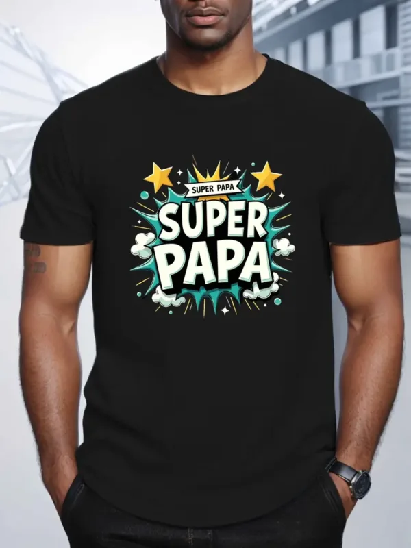 Mens-Super-Papa-Graphic-2.webp Men's Super Papa Graphic T-Shirt - Casual Summer Short Sleeve Tee with Bold Colorful Print, Fathers Day