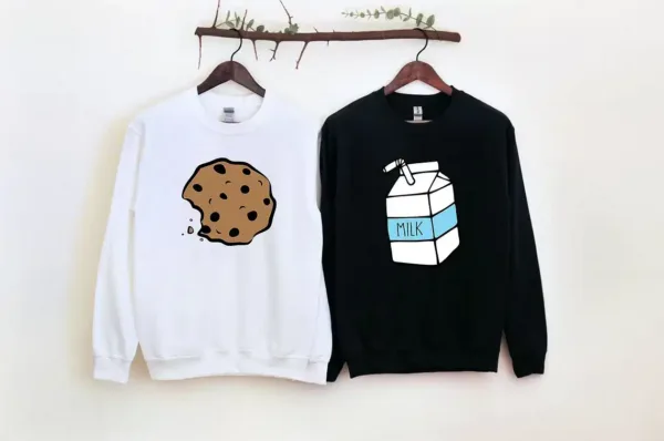 Couples Matching Sweatshirt With Milk and Cookies Print Design, The Best Family Matching Gift
