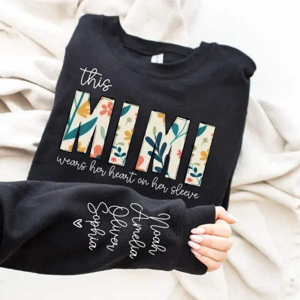 Personalized This Mimi Wears My Heart On My Sleeve, Kids Name on Sleeve, Personalized Gift for Mimi Shirt