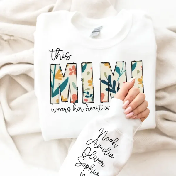 Personalized This Mimi Wears My Heart On My Sleeve, Kids Name on Sleeve, Personalized Gift for Mimi Shirt