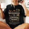 Motherhood Is Kingdom Work Tee, Retro Christian Mom Shirt for Mother’s Day, Faith-Based Mom Life Shirt