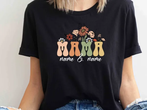 Personalized Kids Name Mum Shirt, Floral Mother Shirt, Mothers Day T-Shirt, Custom Mama Shirt