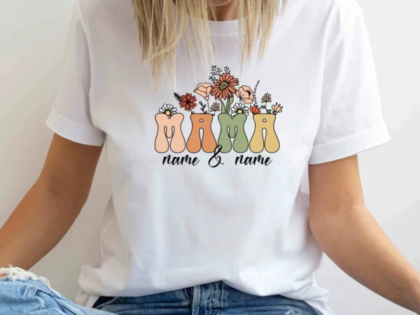 Personalized Kids Name Mum Shirt, Floral Mother Shirt, Mothers Day T-Shirt, Custom Mama Shirt