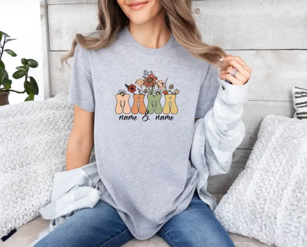 Personalized Kids Name Mum Shirt, Floral Mother Shirt, Mothers Day T-Shirt, Custom Mama Shirt