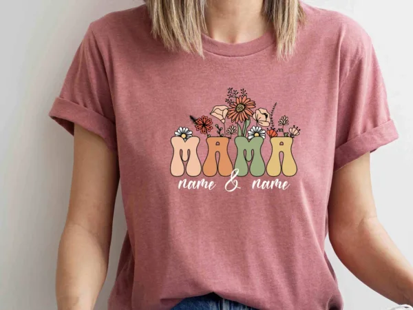 Personalized Kids Name Mum Shirt, Floral Mother Shirt, Mothers Day T-Shirt, Custom Mama Shirt