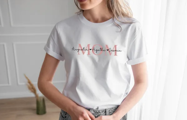 Personalised MOM t-shirt, MAMA organic t-shirt with children's names, Mother's day Gift