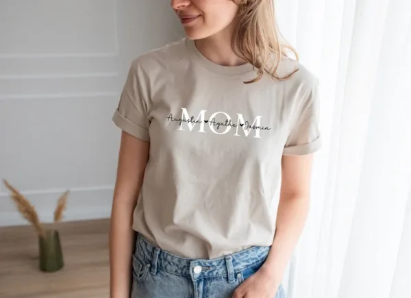 Personalised MOM t-shirt, MAMA organic t-shirt with children's names, Mother's day Gift