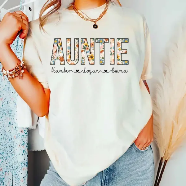 Personalized-Auntie-With-Kids-Name-Shirt-1.webp Personalized Auntie With Kids Name Shirt, Aunt Mothers Day Gift, Vintage Auntie Name Shirt, Mothers Day Gift For Auntie, Auntie Floral Shirt