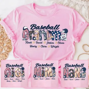 Personalized Baseball Grandma T-Shirt, Custom Baseball Mom with Kid's Name Shirt, Baseball Mimi Nana Tee -  The Best Mothers Day Gift