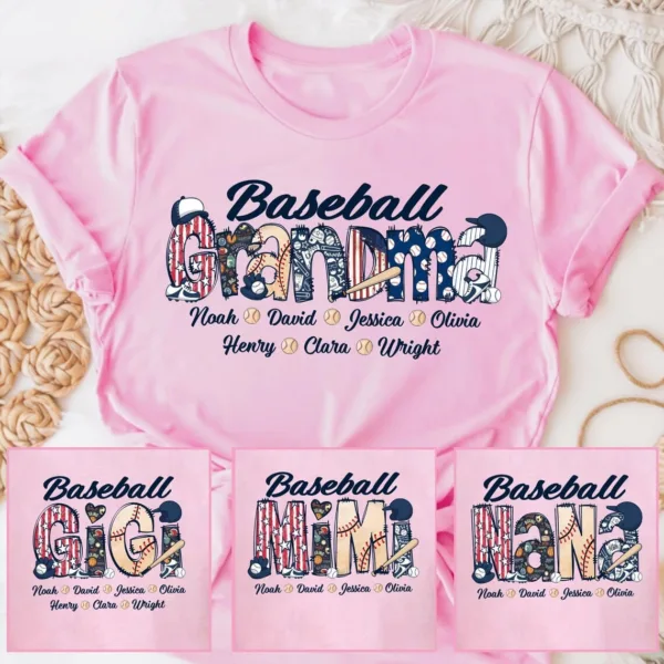 Personalized Baseball Grandma T-Shirt, Custom Baseball Mom with Kid's Name Shirt, Baseball Mimi Nana Tee -  The Best Mothers Day Gift