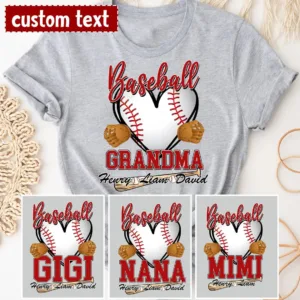 Personalized Baseball Grandma T-Shirt, Custom Baseball Mom with Kid's Name Shirt, Baseball Mimi Nana Tee -  The Best Mothers Day Gift