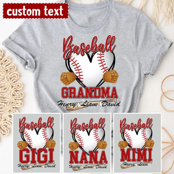 Personalized Baseball Grandma T-Shirt, Custom Baseball Mom with Kid's Name Shirt, Baseball Mimi Nana Tee -  The Best Mothers Day Gift