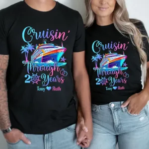 Personalized Cruising Through Years Shirt, Husband and Wife Anniversary Cruise Shirt, Couples Matching Cruise Shirt