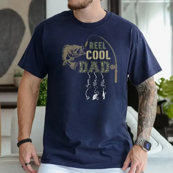 Personalized-Dad-Shirt-2.webp Personalized Dad Shirt, Custom Reel Cool Dad Shirt with Kids Name, Fishing Dad Shirt, Father's Day Shirt, Dad Gift From Kid, Retro Camo Dad