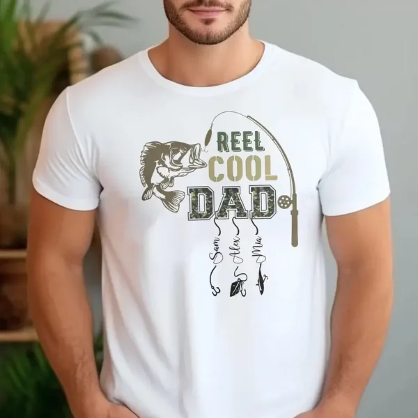 Personalized-Dad-Shirt-4.webp Personalized Dad Shirt, Custom Reel Cool Dad Shirt with Kids Name, Fishing Dad Shirt, Father's Day Shirt, Dad Gift From Kid, Retro Camo Dad