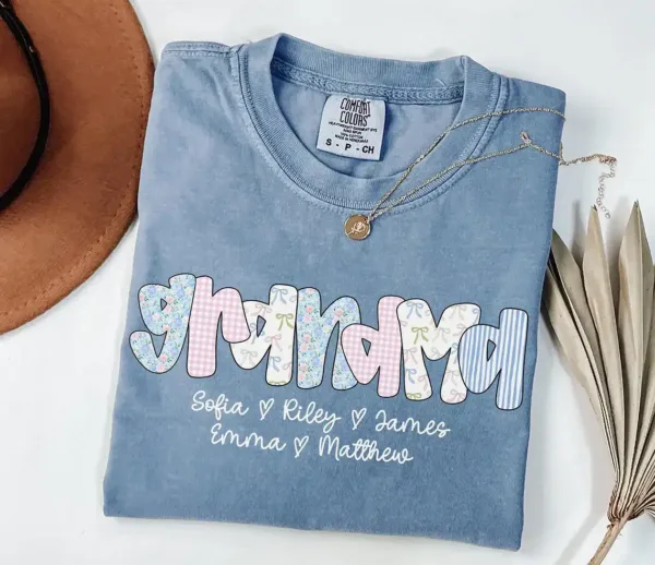 Personalized-Grandma-2.webp Personalized Grandma T-Shirt Floral Grandma Shirt with Grandkid Names Custom Grandma Gift for Grammy Coquette Grandma Bow Shirt