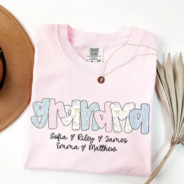 Personalized-Grandma-3.webp Personalized Grandma T-Shirt Floral Grandma Shirt with Grandkid Names Custom Grandma Gift for Grammy Coquette Grandma Bow Shirt