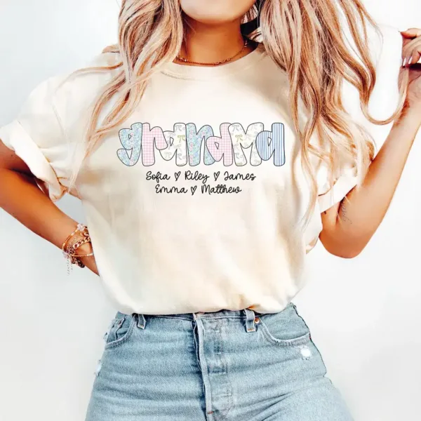 Personalized-Grandma-4.webp Personalized Grandma T-Shirt Floral Grandma Shirt with Grandkid Names Custom Grandma Gift for Grammy Coquette Grandma Bow Shirt