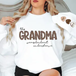 Personalized-Grandma-Sweatshirt-With-Kids-Names-Grandma-Crewneck-I-Wear-My-Heart-On-My-Sleeve-Grammy-Sweater-Gift-from-Grand-Kids-2.png Personalized This Grandma Wears Her Heart on Her Sleeve Sweatshirt, Custom Kids Name on Sleeve, Mothers Day Gift, Gift for Grandma Sweatshirt