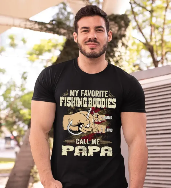 Personalized-My-Fishing-Buddies-Call-Me-Papa-Fishing-Shirt-3.webp Personalized My Fishing Buddies Call Me Papa Fishing Shirt, Camo American Flag Papa T-Shirt, Men's Fishing