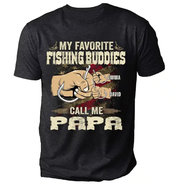 Personalized-My-Fishing-Buddies-Call-Me-Papa-Fishing-Shirt-4.webp Personalized My Fishing Buddies Call Me Papa Fishing Shirt, Camo American Flag Papa T-Shirt, Men's Fishing