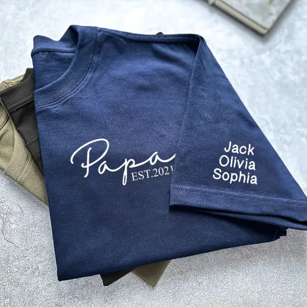 Personalized-Papa-Navy-3.jpg Personalized Papa Navy T-Shirt, Custom Father's Day Shirt With Kids Names, Funny Gift For Husband, Gift For Dad
