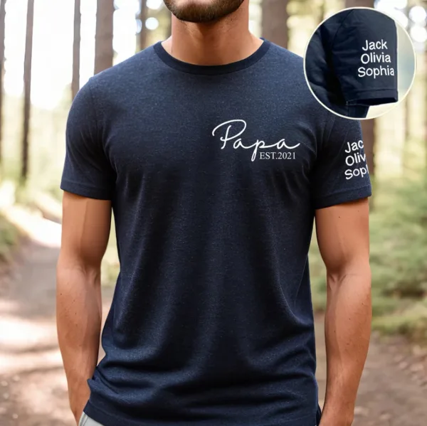 Personalized-Papa-Navy-4.jpg Personalized Papa Navy T-Shirt, Custom Father's Day Shirt With Kids Names, Funny Gift For Husband, Gift For Dad