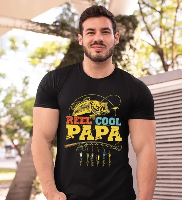 Personalized-Reel-Cool-Papa-Fishing-Shirt-1.webp Personalized Reel Cool Papa Fishing Shirt, Vintage Papa Shirt, Fishing Shirts For Men