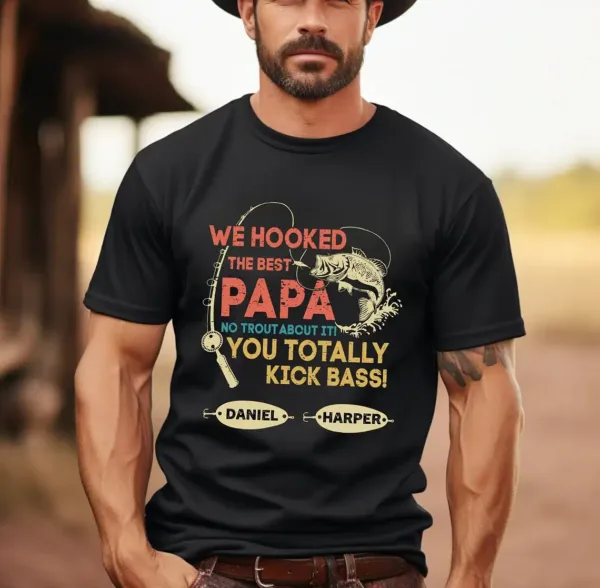 Personalized-We-Hooked-The-Best-Papa-Shirt-2.webp Personalized We Hooked The Best Papa T-Shirt, Papa Kids Name Shirt, Fishing Papa Shirt, Gift for Dad, Custom Name Shirt, Best Dad Ever