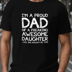 Men's Proud Dad Cozy Fit T-Shirt - Comfortable Polyester, Geometric Print, Round Neck, Machine Washable