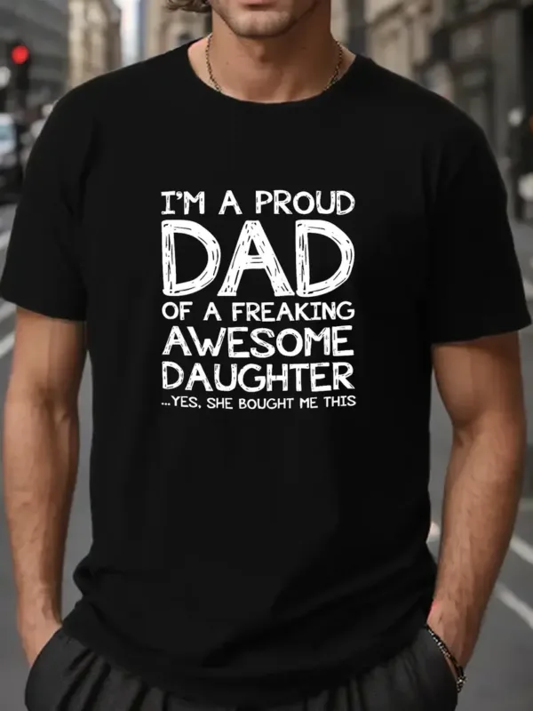 Men's Proud Dad Cozy Fit T-Shirt - Comfortable Polyester, Geometric Print, Round Neck, Machine Washable