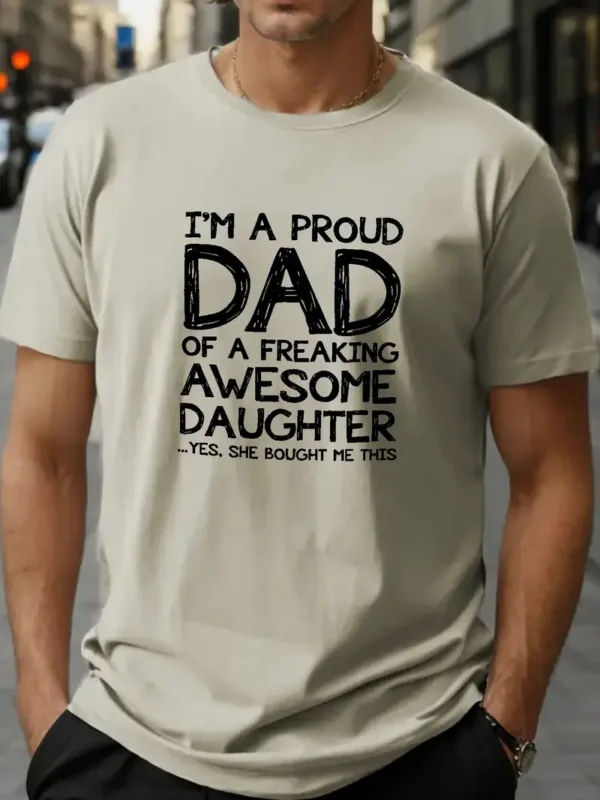 Men's Proud Dad Cozy Fit T-Shirt - Comfortable Polyester, Geometric Print, Round Neck, Machine Washable