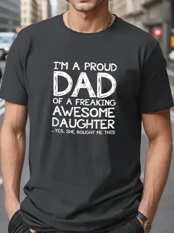 Men's Proud Dad Cozy Fit T-Shirt - Comfortable Polyester, Geometric Print, Round Neck, Machine Washable