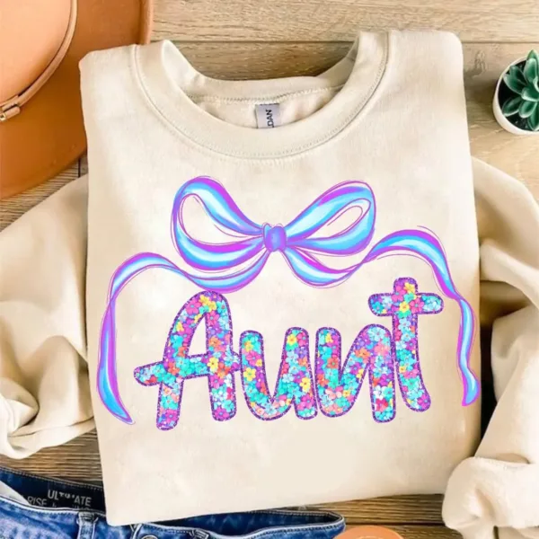 Gift for Mother's Day: Preppy Floral Glitter Mama Design Sweatshirt, Coquette, Retro Boho Vibe
