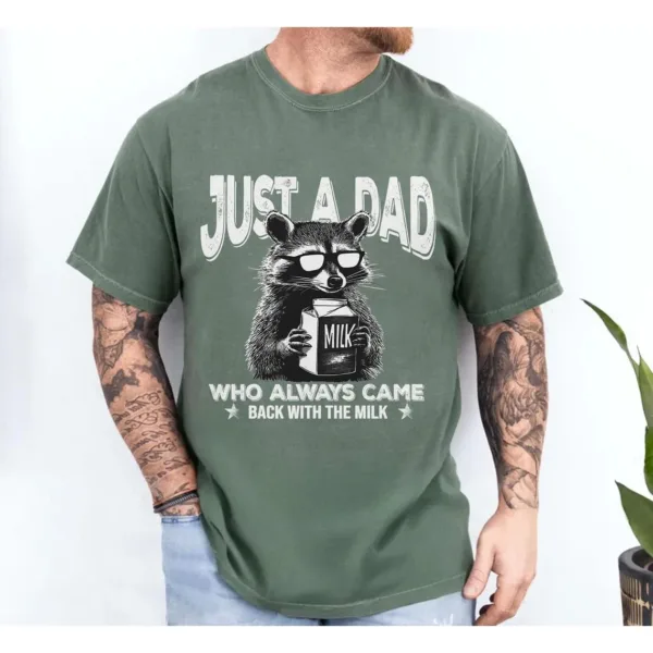 Retro Dad Raccoon Shirt, Just A Dad Who Always Came Back With The Milk Tshirt, Funny Father?s Day Tee, Funny Dad Humor Shirt, Gift for Dad