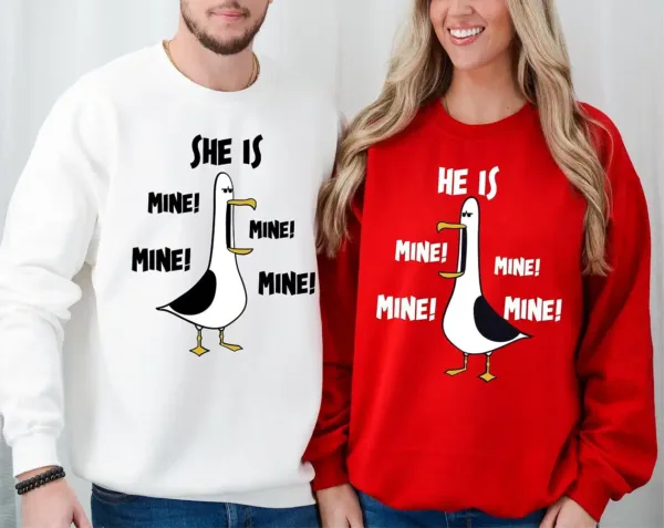 Couples Matching Sweatshirt With She Is Mine and He Is Mine Print Design, The Best Family Matching Gift