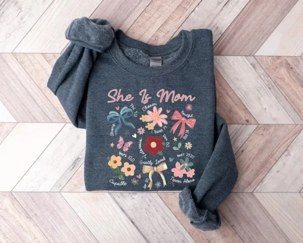 She is Mom Coquette, Christian Mama, Boho Floral Mama, Wildflower Mama Sweatshirt, Mother's Day Gift
