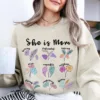 She-is-Momm-2.jpg She is Mom, Cute Mama, Vintage, Mom with Wild Flowers Sweatshirt, Retro Mother, Mother's Day Gift