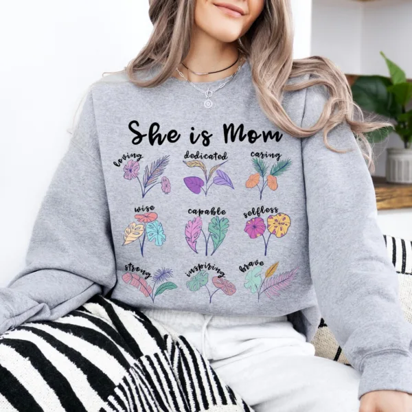 She-is-Momm-4.jpg She is Mom, Cute Mama, Vintage, Mom with Wild Flowers Sweatshirt, Retro Mother, Mother's Day Gift