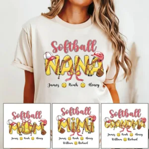 Softball Grandma Shirt, Custom Leopard Softball, Shirt for Nana from Kid Custom Name -  The Best Mothers Day Gift