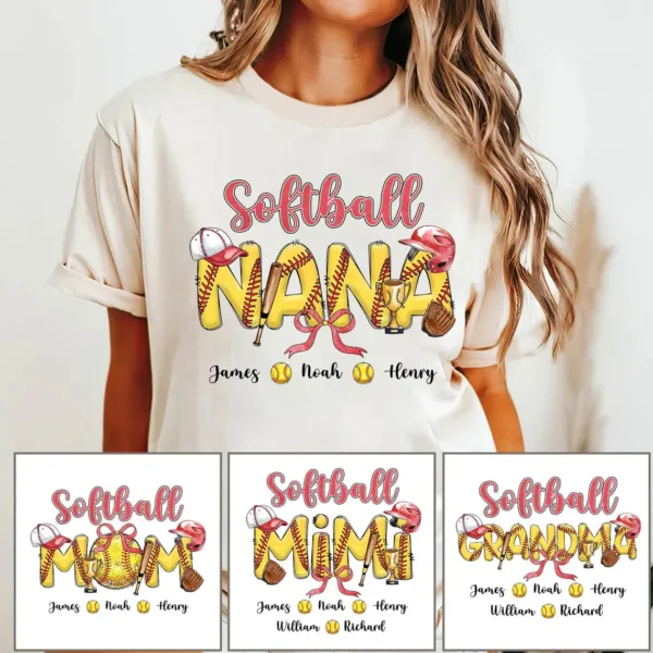 Softball Grandma Shirt, Custom Leopard Softball, Shirt for Nana from Kid Custom Name -  The Best Mothers Day Gift