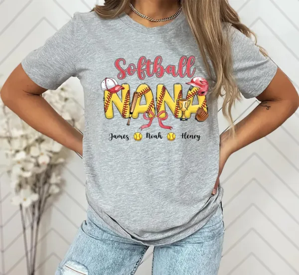 Softball Grandma Shirt, Custom Leopard Softball, Shirt for Nana from Kid Custom Name -  The Best Mothers Day Gift