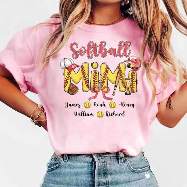 Softball Grandma Shirt, Custom Leopard Softball, Shirt for Nana from Kid Custom Name -  The Best Mothers Day Gift