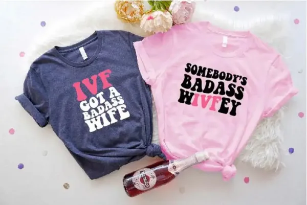 Couples Matching T-Shirt With IVF Got A Badass Wife and Somebody's Badass Wivfey Print Design, The Best Family Matching Gift