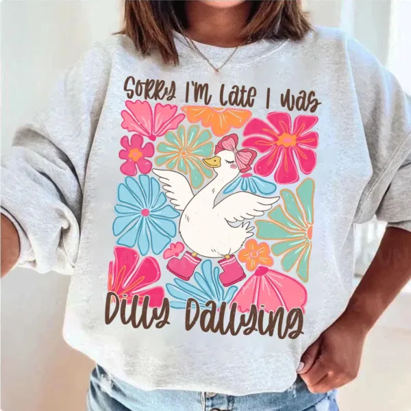 Sorry-Im-Late-I-Was-Dilly-Dallying-Goose-Png-Boho-Floral-PngFunny-Mama-Png-Mama-Goose-Png-Sarcastic-Png-Funny-Shirt-Design-Hand-drawn-1-1.jpg Sorry I'm Late I Was Dilly Dallying Goose, Boho Floral Sweatshirt, Happy Mother's Day, The Best Gift for Women