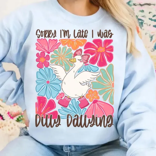 Sorry-Im-Late-I-Was-Dilly-Dallying-Goose-Png-Boho-Floral-PngFunny-Mama-Png-Mama-Goose-Png-Sarcastic-Png-Funny-Shirt-Design-Hand-drawn-2-1.jpg Sorry I'm Late I Was Dilly Dallying Goose, Boho Floral Sweatshirt, Happy Mother's Day, The Best Gift for Women