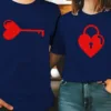 Couple Matching T-Shirt With Romantic Heart Key and Keychain Print Design, The Best Family Matching Gift