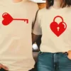 Couple Matching T-Shirt With Romantic Heart Key and Keychain Print Design, The Best Family Matching Gift