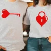 Couple Matching T-Shirt With Romantic Heart Key and Keychain Print Design, The Best Family Matching Gift